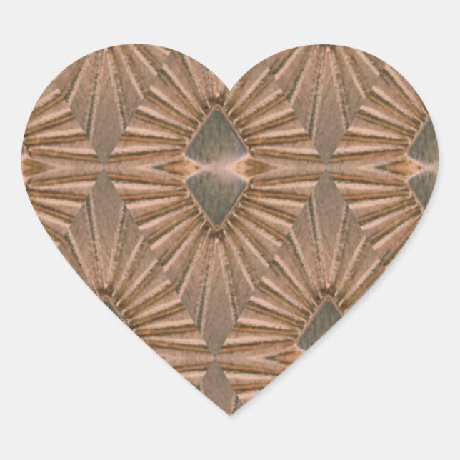 Art Deco Bronze Diamond Pattern Heart Sticker (Front)