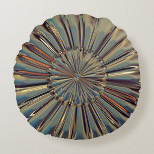Art deco bronze metallic look gold fan shell round pillow