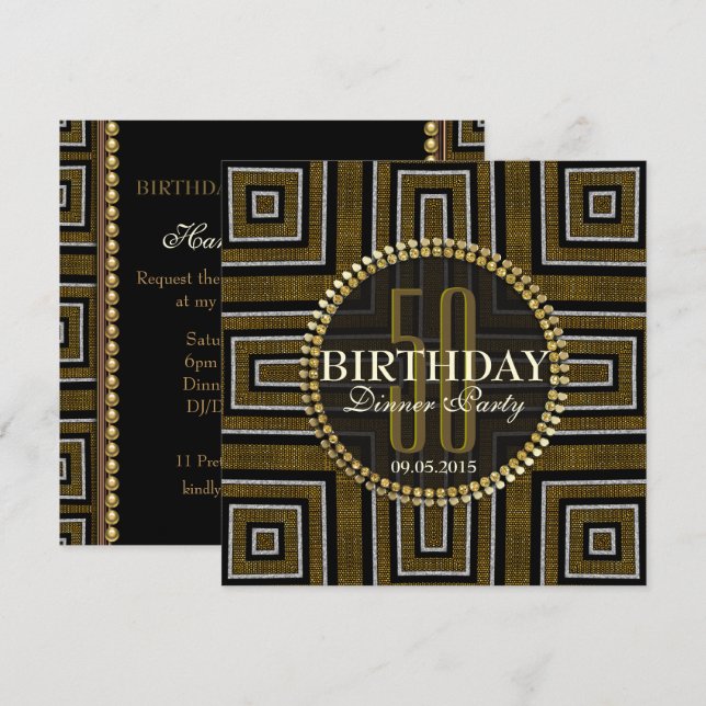 Art Déco Bronze Or 50e anniversaire Invitation (Devant / Derrière)