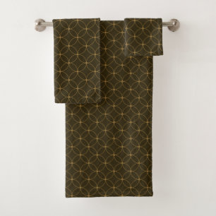 Art Deco Brown and Gold Circles and Diamonds Bath Towel Set