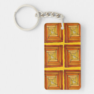 Art Deco brown and yellow square pattern Keychain