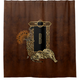 Art Deco Brown Gold Leopard Monogram