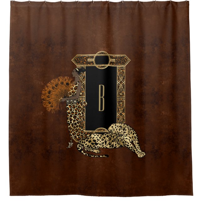 Art Deco Brown Gold Leopard Monogram (Front)