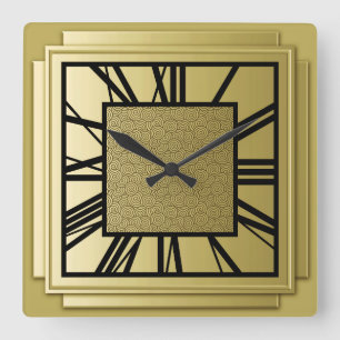 Art Deco, brushed gold Square Wall Clock