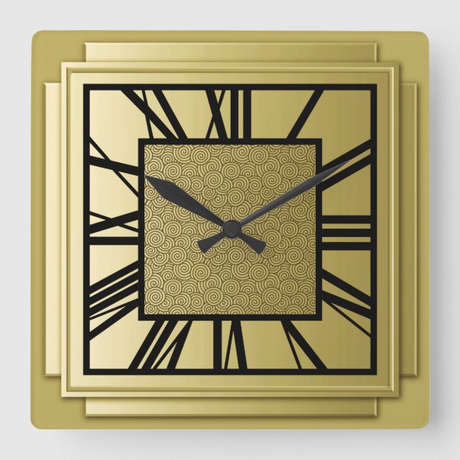 Art Deco, brushed gold Square Wall Clock (Front)