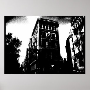 Art Deco Buildings Black and White Poster