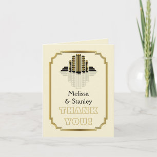 Art Deco buildings black, gold wedding Thank You