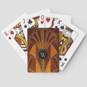 Art Deco Burgundy and Gold Monogrammed Playing Cards