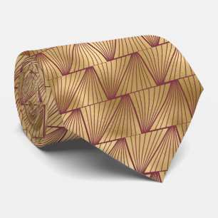 art deco Burgundy gold tiled pattern Tie