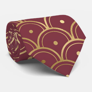art deco Burgundy gold tiled pattern Tie