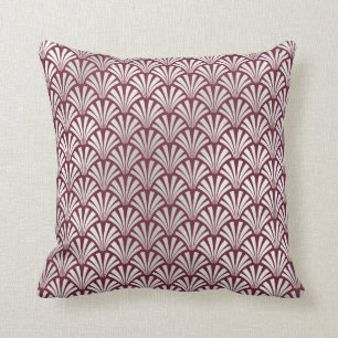 Art Deco Burgundy Silver Grey Scales Seashells Throw Pillow