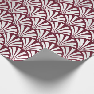 Art Deco Burgundy  Silver Grey Scales Seashells Wrapping Paper