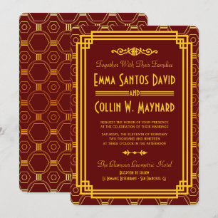 Art Deco Burgundy Wedding Invites