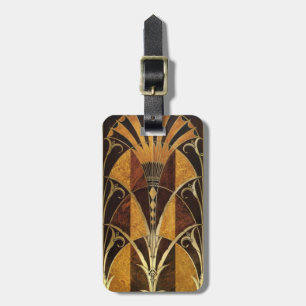 Art Deco Burl Wood Luggage Tag
