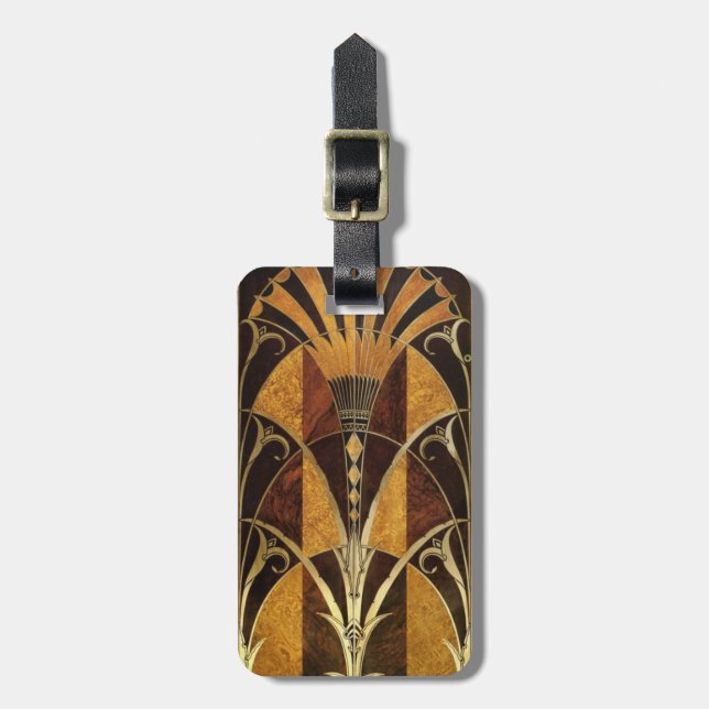 Art Deco Burl Wood Luggage Tag (Front Vertical)