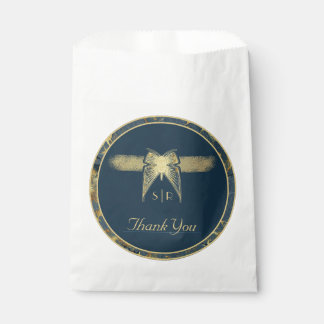 Art Deco Butterfly Blue Gold "Thank You" Wedding Favour Bag