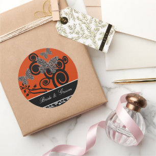 Art Deco Butterfly Bride and Groom  Classic Round Sticker