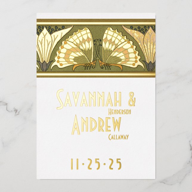 Art Deco Butterfly Calla Lily Save the Date (Front)