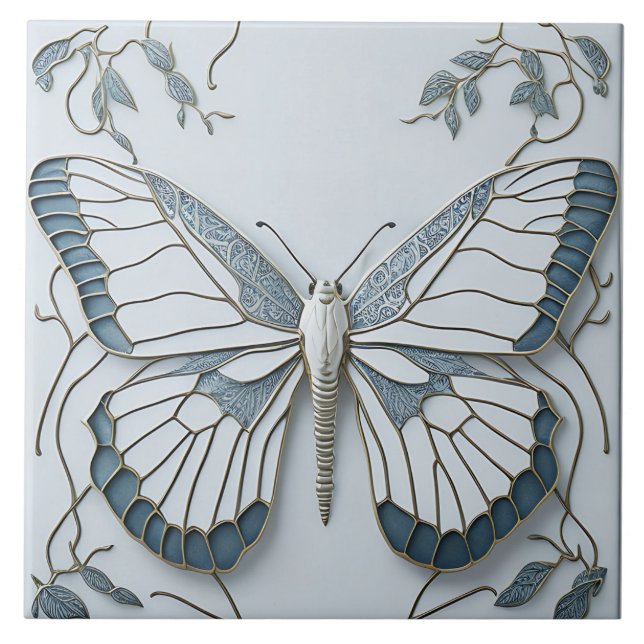 Art Deco Butterfly Nouveau Ceramic Ceramic Tile (Front)