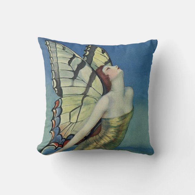 Art Deco Butterfly Throw Pillow (Front)