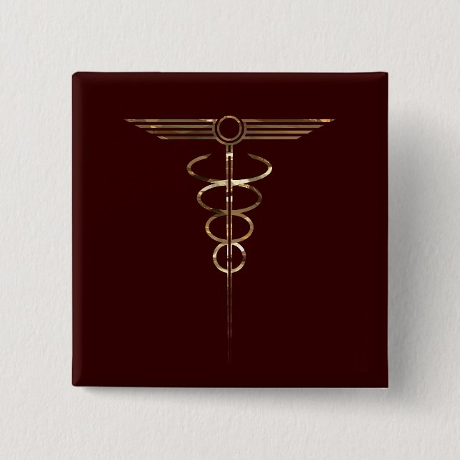 Art Deco Caduceus 2 Inch Square Button (Front)