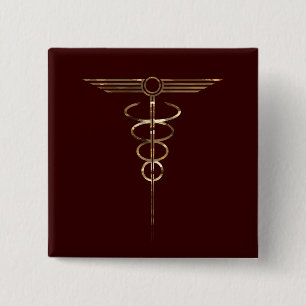 Art Deco Caduceus 2 Inch Square Button