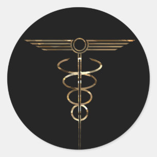 Art Deco Caduceus Classic Round Sticker