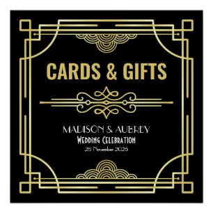 Art Déco Cartes de Mariage & Cadeaux Gold Black Pa