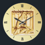 Art Deco carved stone falcon - gold Large Clock<br><div class="desc">A carved stone Art Deco architectural detail,  rendered in a gold metallic finish</div>