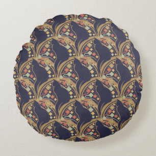 Art Deco Cat Floral Pattern Sherpa Blankets Round Pillow