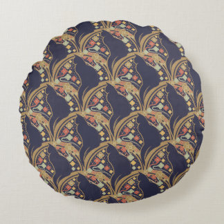 Art Deco Cat Floral Pattern Sherpa Blankets Round Pillow