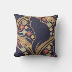 Art Deco Cat Floral Pattern Throw Pillows