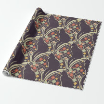 Art Deco Cat Floral Pattern Wrapping Paper