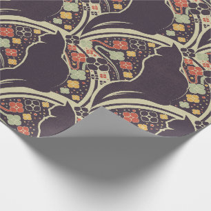 Art Deco Cat Floral Pattern Wrapping Paper