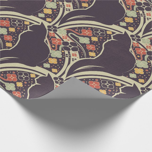 Art Deco Cat Floral Pattern Wrapping Paper (Corner)