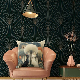 Art Deco Cats in Trees Throw Pillow