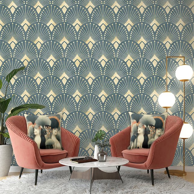 Art Deco Cats in Trees Throw Pillow (Creator Uploaded)