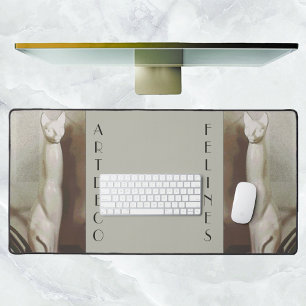 Art Deco Cats Vintage Felines Taupe Grey Desk Mat