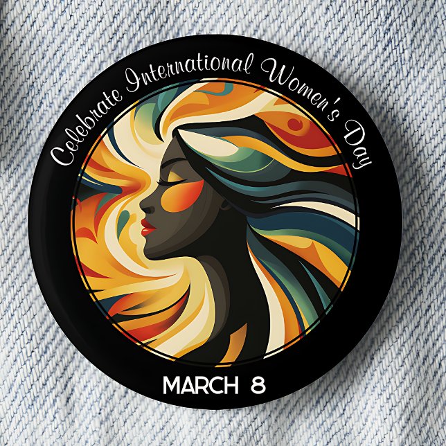 Art Deco Celebrate International Women's Day 2 Inch Round Button (Celebrate International Women's Day March 8 pinback button.)