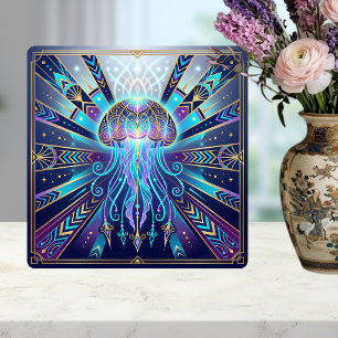 Art Deco Celestial Jellyfish Deep Sea Glow Ceramic Tile