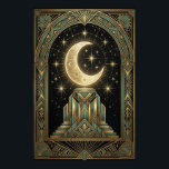 Art Deco Celestial Moon Ziggurat Poster | Gold Tea<br><div class="desc">Infuse your home with botanical luxury through this Art Deco Ginkgo Leaf poster. Golden-veined Ginkgo Biloba leaves radiate from a central sunburst, framed by an intricate, symmetrical geometric border. The rich teal background and metallic gold accents evoke the sophisticated charm of the Roaring Twenties, perfect for a nature-inspired gallery wall...</div>