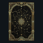Art Deco Celestial Star Chart Poster | Gold Teal<br><div class="desc">Map the wonders of the deep universe with the "Aura Celestial" Star Chart poster. This expansive artwork features a central, multi-pointed starburst engine that serves as the anchor for a vast web of connected constellations and stellar coordinates. The entire celestial scene is viewed through a grand, arched Art Deco window,...</div>
