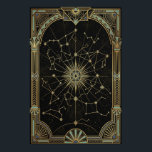 Art Deco Celestial Star Chart Poster | Gold Teal<br><div class="desc">Map the wonders of the deep universe with the "Aura Celestial" Star Chart poster. This expansive artwork features a central, multi-pointed starburst engine that serves as the anchor for a vast web of connected constellations and stellar coordinates. The entire celestial scene is viewed through a grand, arched Art Deco window,...</div>