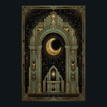 Art Deco Celestial Temple Poster | Gold Sunburst<br><div class="desc">Ascend into luxury with the "Aura Celestial" Grand Temple poster. This masterpiece features a majestic ziggurat with a grand central staircase rising toward a brilliant golden sunburst. The design is framed by intricate geometric patterns and classical arches in a sophisticated teal, gold, and obsidian black palette. Perfect for a high-end...</div>