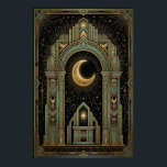 Art Deco Celestial Temple Poster | Gold Sunburst<br><div class="desc">Ascend into luxury with the "Aura Celestial" Grand Temple poster. This masterpiece features a majestic ziggurat with a grand central staircase rising toward a brilliant golden sunburst. The design is framed by intricate geometric patterns and classical arches in a sophisticated teal, gold, and obsidian black palette. Perfect for a high-end...</div>