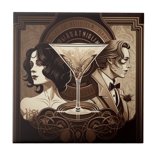 Art Deco Ceramic Tile 4.25" x 4.25'' Brown 20s (Front)