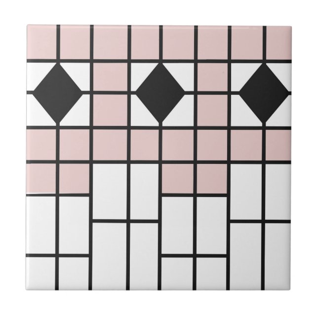 Art Deco Ceramic Tile  Blush Pink Geo Print  (Front)