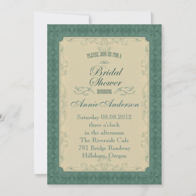 Art Deco champagne Emerald Green Wedding Invitation (Front)