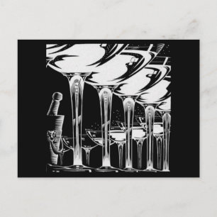 Art Deco Champagne Glasses Black & White Postcard