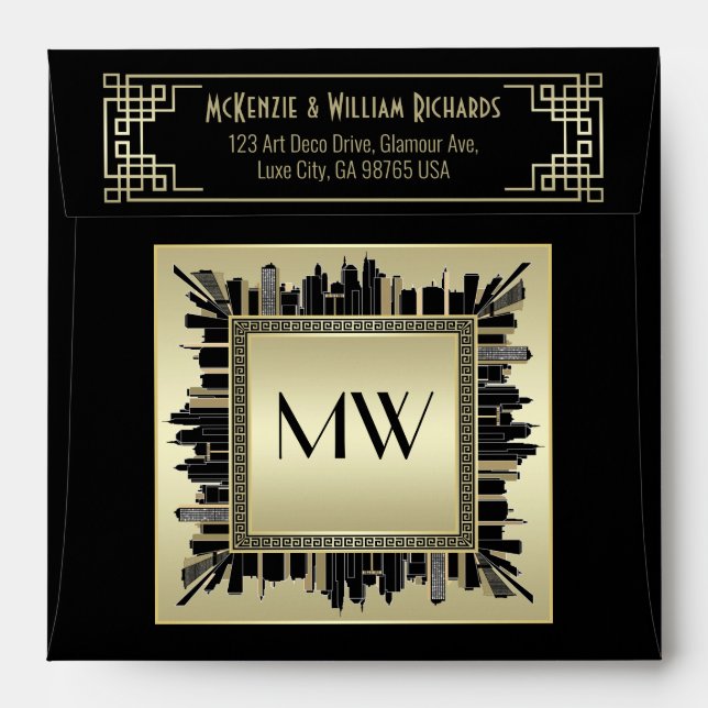 Art Deco Champagne Gold Gatsby Glamour 1920s Luxe Envelope (Back (Top Flap))